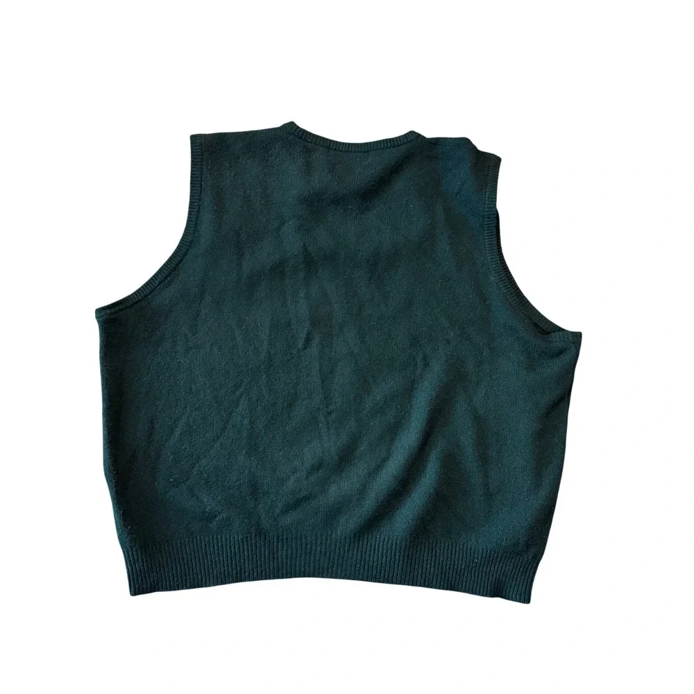 Polo Ralph Lauren Mens XL Dark Green 100% Lambswool V-Neck Sweater Vest Vintage